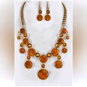 Topaz Yellow Crystal Marble Necklace & Earring set